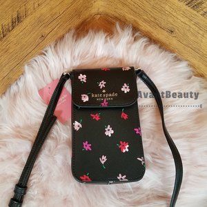 NWT Kate Spade north phone crossbody black floral ditsy buds purse multi pink
